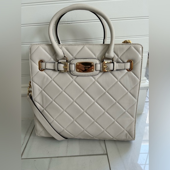 NWT Michael Kors Hamilton White Quilted Leather Tote with Structured Design - Picture 1 of 8